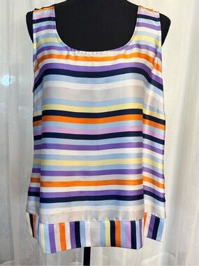 Women's Multicolor Striped Satin Camisole - Sleeveless Scoop Neck